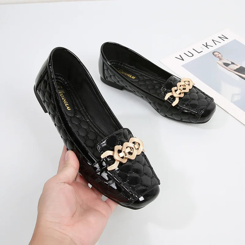Women's Flat Shoes Spring Autumn New Square Toe Chain Comfortable Casual Square Toe Slip-On Female Shoes Large Size 36-42