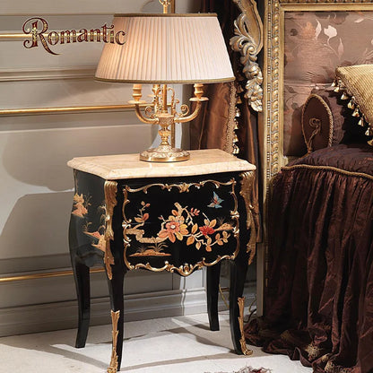 French Classical Style Solid Wood Bedroom Furniture Set with Antique Gold Leaf Decoration and Luxurious Antique Bed - Kimlud