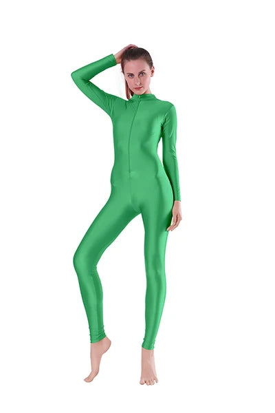 Aoylisey Women Long Sleeve Mock Neck Unitard Front Zip V-Neck Ballet Jumpsuit Dancewear Gymnastics Zentai Halloween Costume
