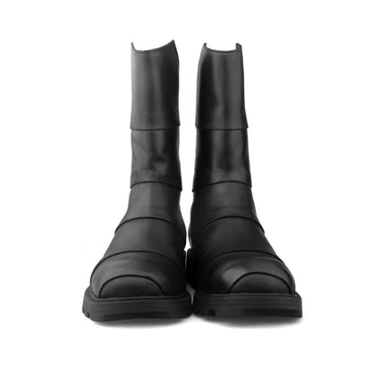 Punk Style Zipper Men Genuine Leather High-Top Sneakers Street Round Toe Winter Warm Platform Boots Black Motorcycle...