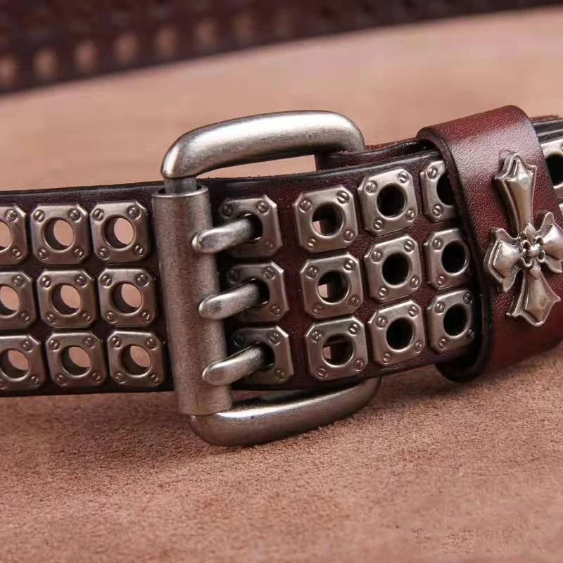 Studded Heavy Metal Style Belt Handmade Leather Pank Rock Style Men's Belt Cowhide Retro Tactical belt Jeans Belt - Kimlud