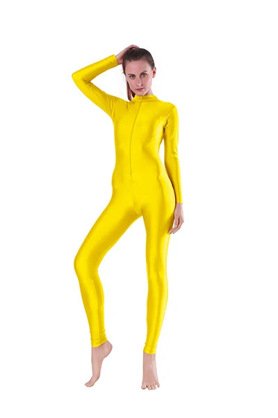 Aoylisey Women Long Sleeve Mock Neck Unitard Front Zip V-Neck Ballet Jumpsuit Dancewear Gymnastics Zentai Halloween Costume