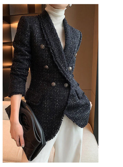 2021 autumn new style small fragrant black temperament wool small suit jacket women's self-cultivation suit blouse