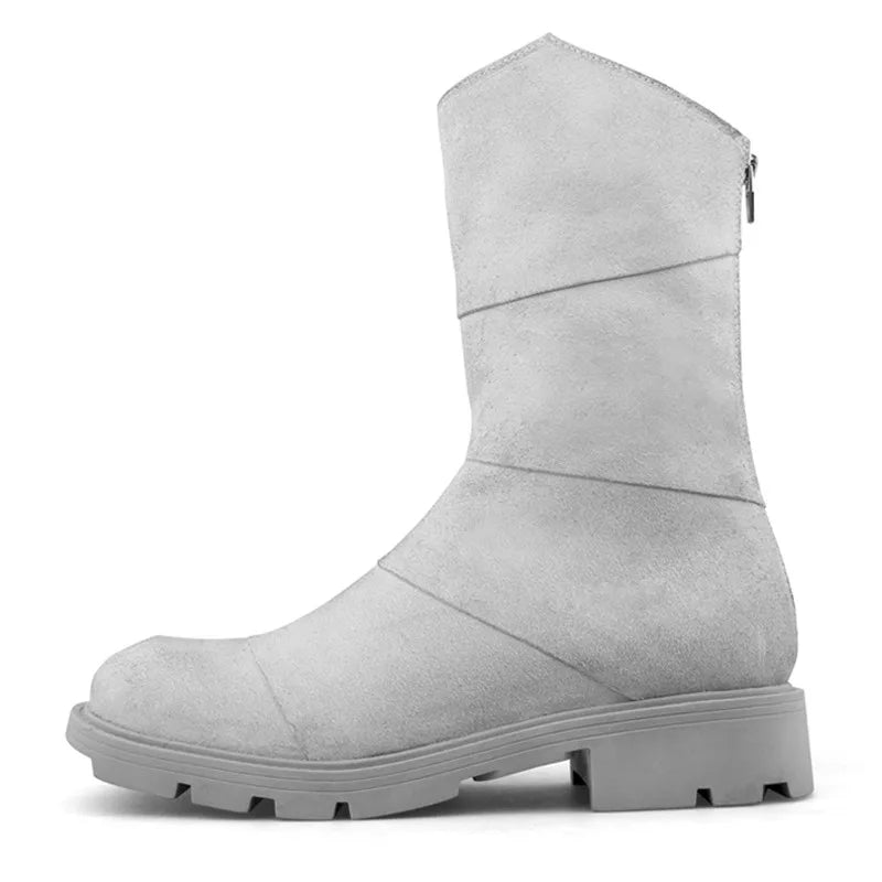 Punk Style Zipper Men Genuine Leather High-Top Sneakers Street Round Toe Winter Warm Platform Boots Black Motorcycle...