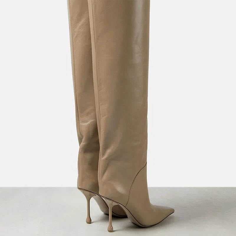 Women Custom Heeled Long Boots High Heels Pointy Toe Sexy Knee High Booties on Stiletto Dress Stiletto Shoes