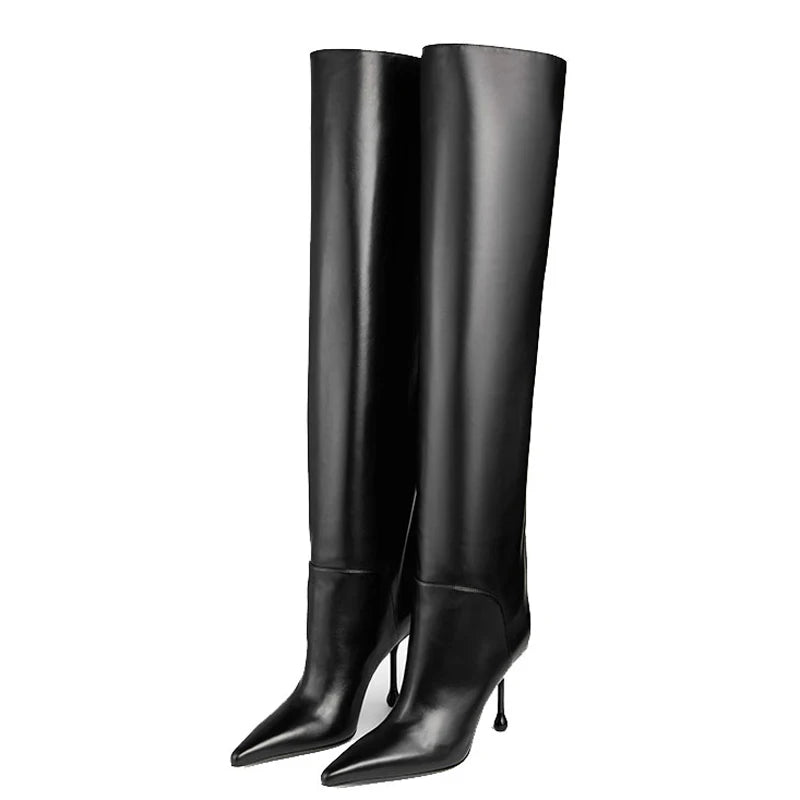 Women Custom Heeled Long Boots High Heels Pointy Toe Sexy Knee High Booties on Stiletto Dress Stiletto Shoes
