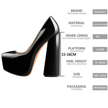 Onlymaker Women Platform Pumps Super Square Chunky High Heels Pointed Toe Slip On for Wedding Party Shoes Plus Size Shoes