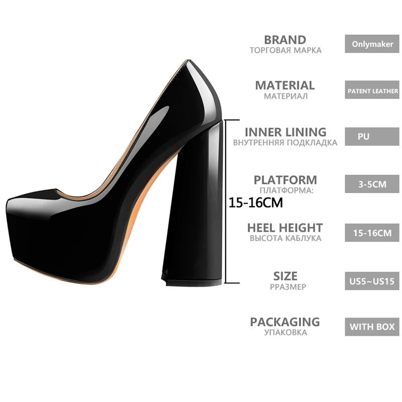 Onlymaker Women Platform Pumps Super Square Chunky High Heels Pointed Toe Slip On for Wedding Party Shoes Plus Size Shoes