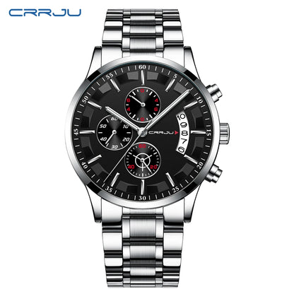 CRRJU 2261 Hot Sell Chinese Gents Quartz Watch clear Steel Strap Luminous Chronometer Calender Outdoor Hand Watch