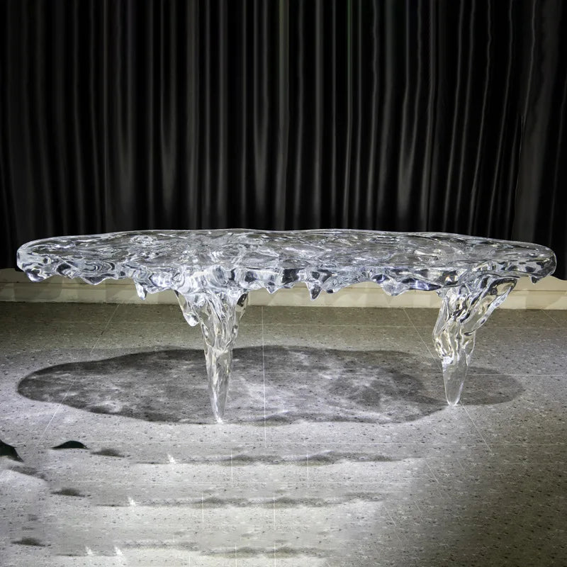 Irregular Shape Glacier Waterfall Transparent Tea Table Epoxy Resin Water Ripple Dining Table for Villa Hotel Home...