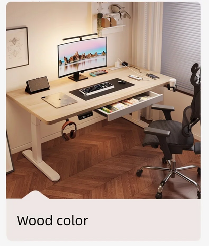 Solid Wood Electric Standing Desk with Drawer, Ergonomic Height Adjustable Sit Stand Office Desk for Home Office Furniture Desks