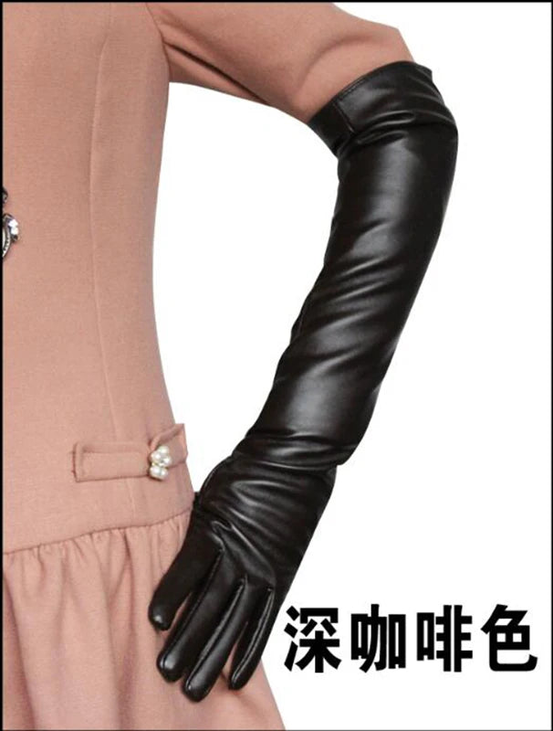 Women's Long Touch Screen PU Leather Gloves Female 50cm Autumn Winter Silky InsideNew Style Wholesale Fashion Warm Mitten G203