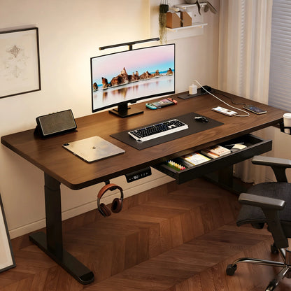 Solid Wood Electric Standing Desk with Drawer, Ergonomic Height Adjustable Sit Stand Office Desk for Home Office Furniture Desks