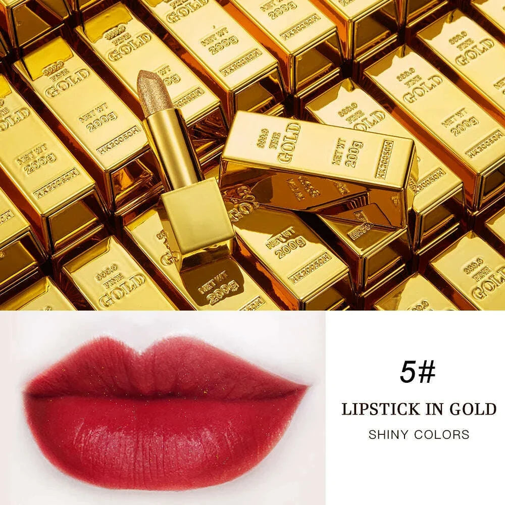 New Gold Bullion Lipstick Beauty Shiny Matte Velvet Shell Lip Glaze Fashion Lasting Lips Makeup Cosmetic