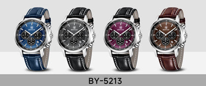 BENYAR 5213 New Men's Watches Top Brand Luxury Quartz Watch for Man Chronograph Wristwatches Clock Waterproof Leather Luminous