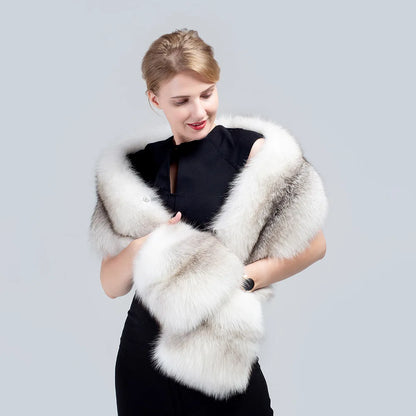 MS.MinShu-Luxury Fox Fur Scarf, Big Skin Scarf, Natural Fox Fur Stole, Genuine Fox Fur Shawl, Pocket Fashion Evening Dress - Kimlud