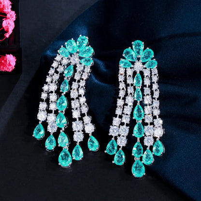 CWWZircons Chic Long Dangle Drop Tassel Light Green Cubic Zirconia Earrings for Women Wedding Banquet Bridal Party Jewelry CZ012