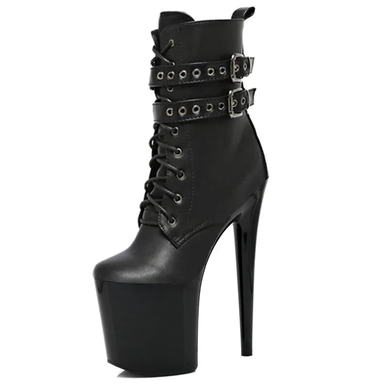 20cm Nightclub Club Stage Walking Strippers Heels Leather Boots Goth Pole Dancers Fetish Shoes Sexy Queen Plus Size Transvestite
