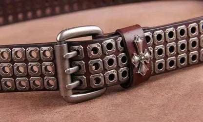 Studded Heavy Metal Style Belt Handmade Leather Pank Rock Style Men's Belt Cowhide Retro Tactical belt Jeans Belt - Kimlud