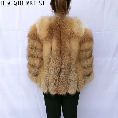Women's clothing fur coat  red fox coat vertical stripe silver fox red fox fur coat  fox fur coat women's natural fur coat coat