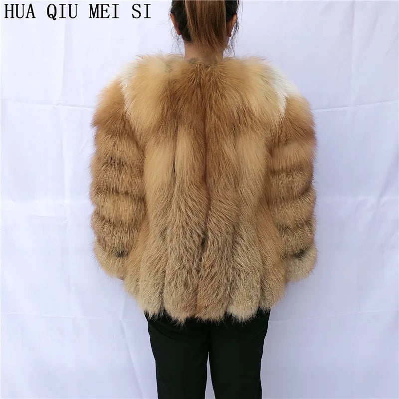 Women's clothing fur coat  red fox coat vertical stripe silver fox red fox fur coat  fox fur coat women's natural fur coat coat