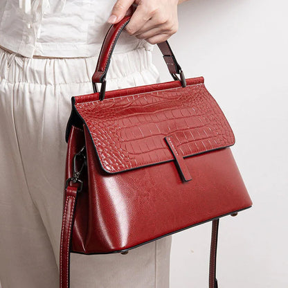 New Wholesale Vintage Women's Famous Designer Brand Genuine Leather Crocodile Print Double Shoulder Strap Luxury Handbag