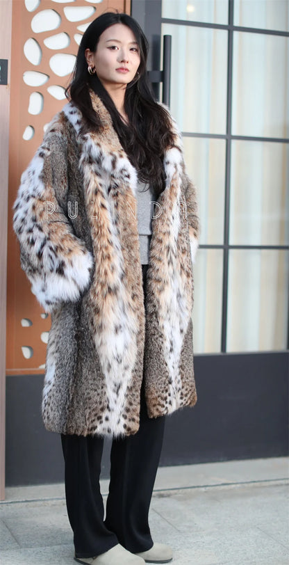 New Winter Thick Women bobcat Coat for Sale Overcoat Clothing Leopard cat Coat Plus Size Long Coats with Pockets Trend