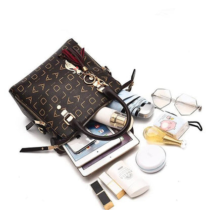 Fashion English Letter Handbag Women PU Leather Tassel Top-handle Bag Luxury Shoulder Bag Large Capacity Lady Tote...