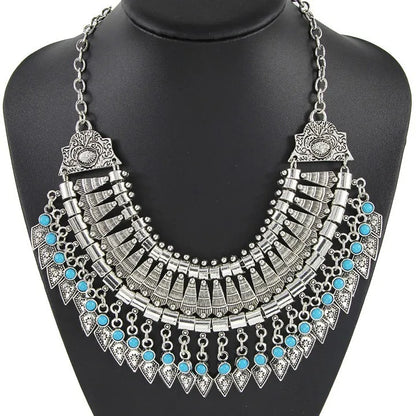 Indian Fashion Silver Plated Vintage Statement Large Necklace Women Boho Ethnic Maxi Big Collar Chunky Choker Necklace Jewelry