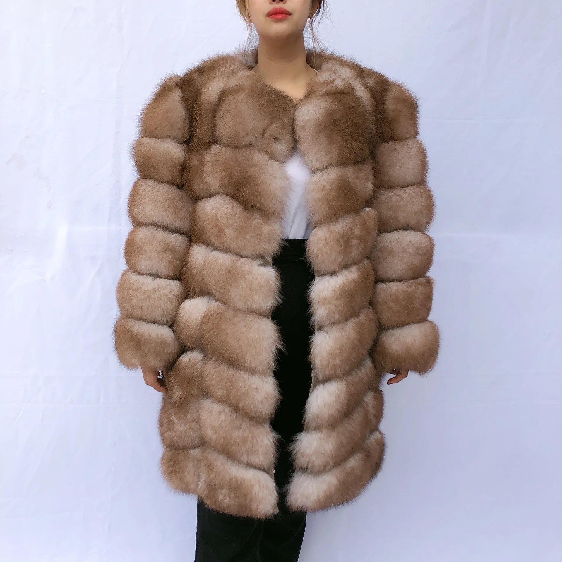 Women's clothing fur coat  red fox coat vertical stripe silver fox red fox fur coat  fox fur coat women's natural fur coat coat