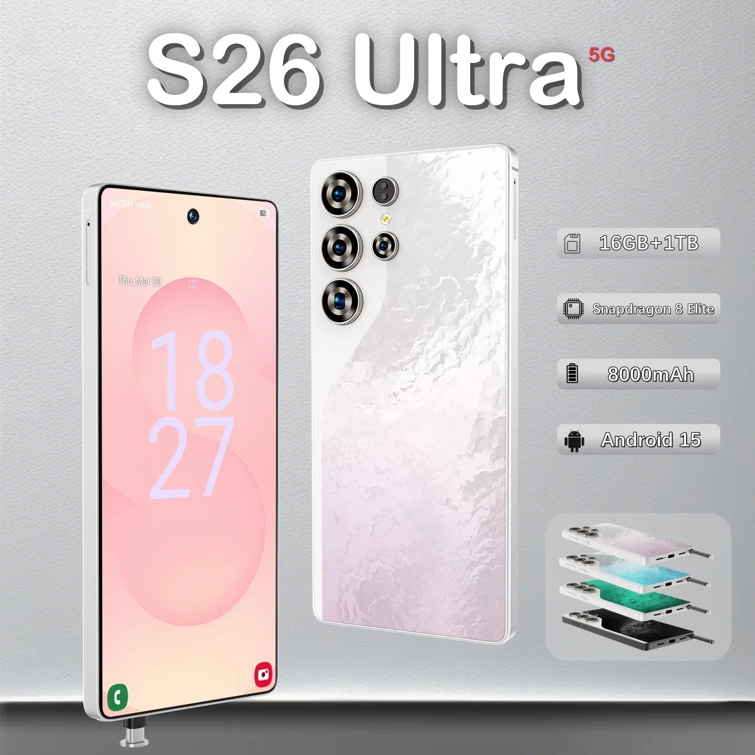 Brand New S26 Ultra 5G Smartphone 16GB+1TB Android 15.0 108MP HD Screen 5G 7.3inch Dual Card Decacore CPU 100W Quick Charge