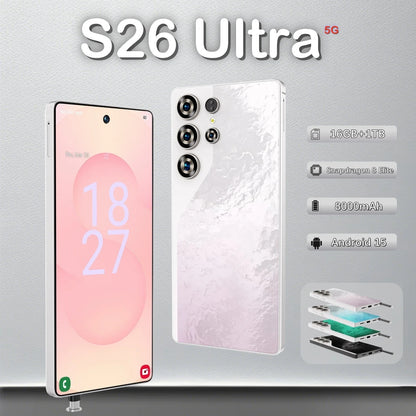 Brand New S26 Ultra 5G Smartphone 16GB+1TB Android 15.0 108MP HD Screen 5G 7.3inch Dual Card Decacore CPU 100W Quick Charge