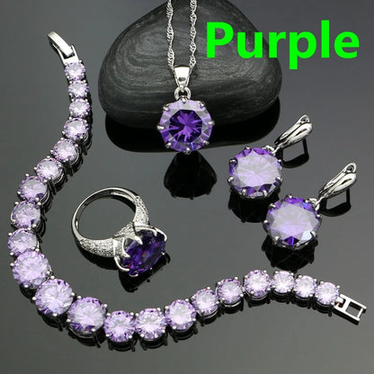 925 Sterling Silver Bridal Jewelry Sets For Women Yellow Cubic Zirconia Earrings Pendant Ring Bracelet Necklace Set