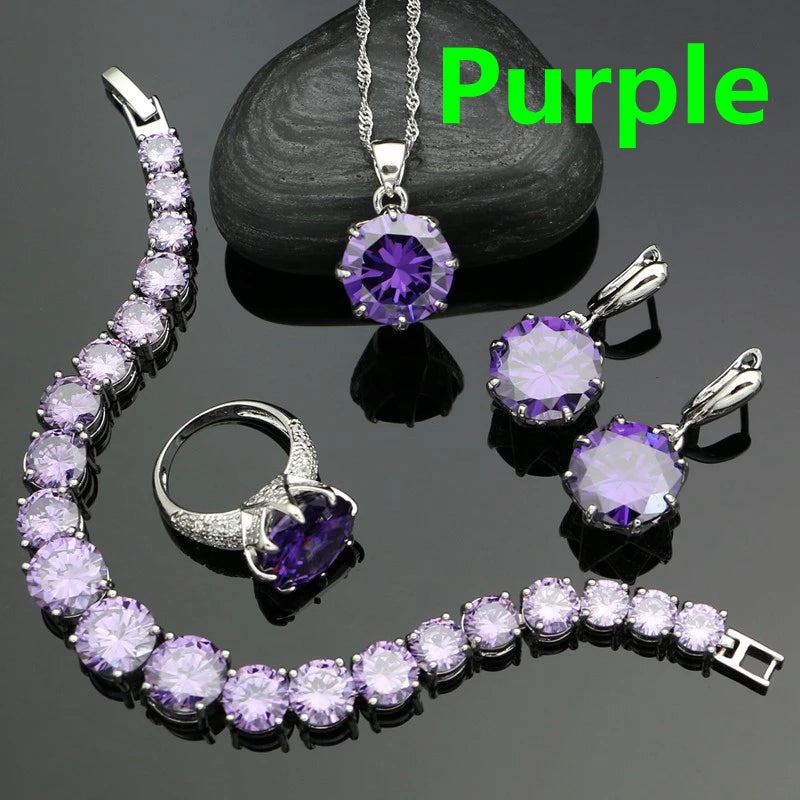 925 Sterling Silver Bridal Jewelry Sets For Women Yellow Cubic Zirconia Earrings Pendant Ring Bracelet Necklace Set