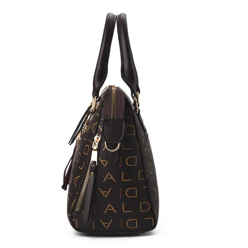 Fashion English Letter Handbag Women PU Leather Tassel Top-handle Bag Luxury Shoulder Bag Large Capacity Lady Tote...