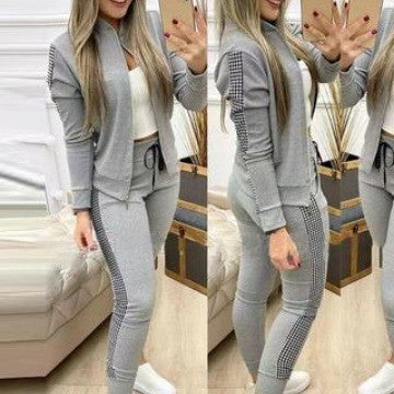 2024 cross-border Amazon AliExpress autumn and winter New long sports casual zipper stitching plaid suit women's...