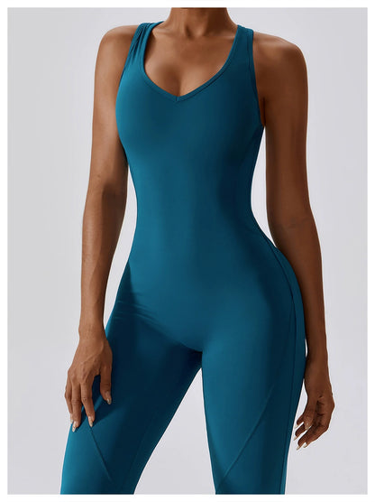 Open Back Quick-Drying Slightly Flared Dance Yoga Clothes Jumpsuit