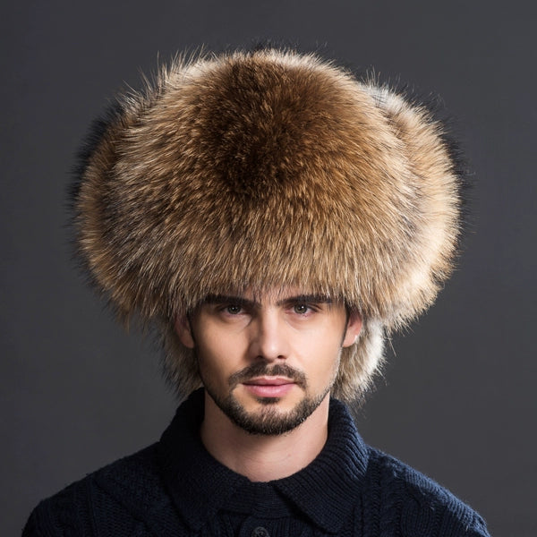 Winter Middle-Aged and Elderly Raccoon Fur Leather Men Ushanka