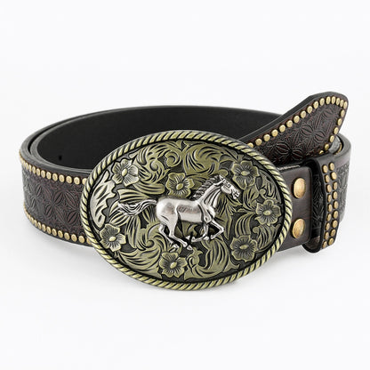 Denim Belt Cow Head Large Plate Buckle Trendy Denim Belt Cow Head