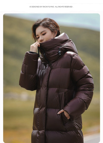 3,000 Camp New arrival 95 White Duck Down Small thickened Heattech Over Knee Mid Length Long Length Extreme Cold Down jacket Female Winter