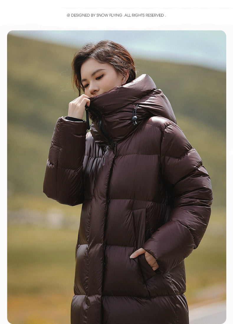 3,000 Camp New arrival 95 White Duck Down Small thickened Heattech Over Knee Mid Length Long Length Extreme Cold Down jacket Female Winter