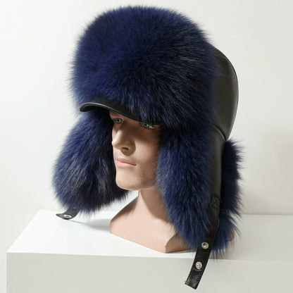 Winter Middle-Aged and Elderly Raccoon Fur Leather Men Ushanka