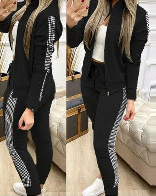 2024 cross-border Amazon AliExpress autumn and winter New long sports casual zipper stitching plaid suit women's...