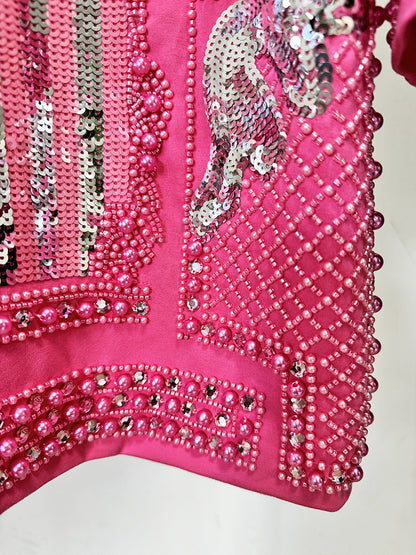 VC Autumn&Winter Diamond studs Short Dress Long Sleeves Beaded Sparkling Elastic Tight Bodycon Party Cocktail Gown