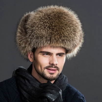 Winter Middle-Aged and Elderly Raccoon Fur Leather Men Ushanka