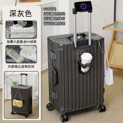 Japanese Import Luggage Women's New Arrival Multi-Functional Hook Boarding Bag Universal Wheel 24 Pull Rod Men's Password Suitcase