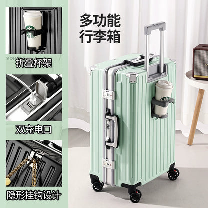 Multifunctional Luggage Women Men's Trolley Case 20-Inch Boarding Aluminum Frame Charging Large Capacity Travel Password Leather Case
