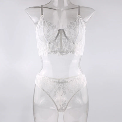 White with Steel Ring Fishbone Camisole Bra Tops Sexy Lingerie Set Women Bra Set