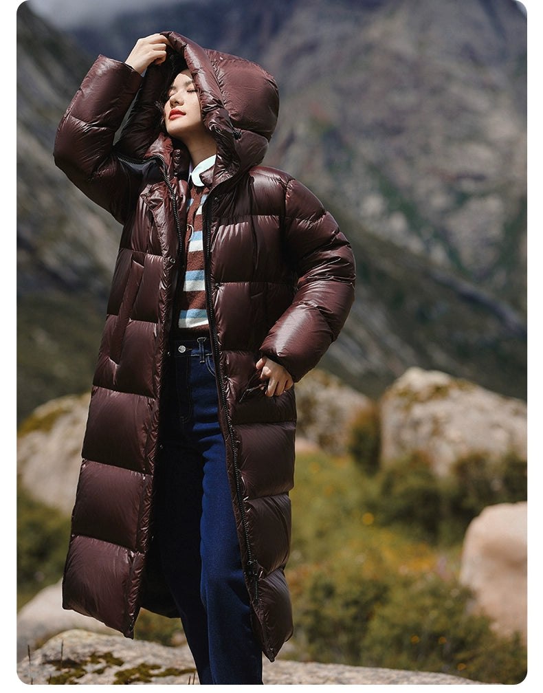 3,000 Camp New arrival 95 White Duck Down Small thickened Heattech Over Knee Mid Length Long Length Extreme Cold Down jacket Female Winter