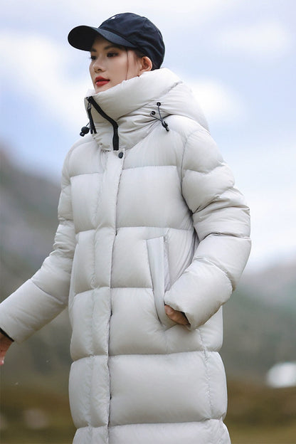 3,000 Camp New arrival 95 White Duck Down Small thickened Heattech Over Knee Mid Length Long Length Extreme Cold Down jacket Female Winter